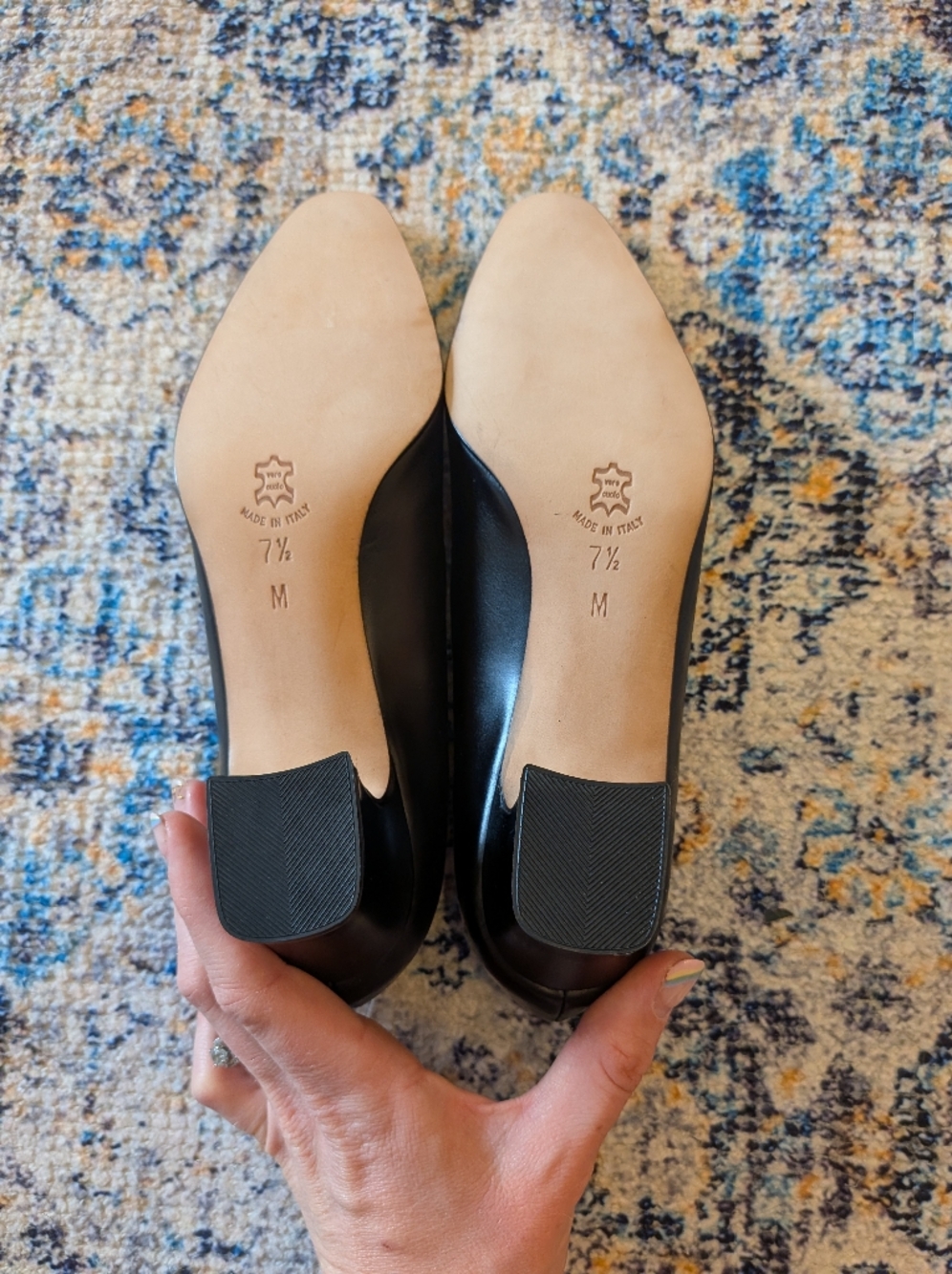 Talbot's Black Leather Low Heel Pumps with Gold Trim - Picture 3 of 3